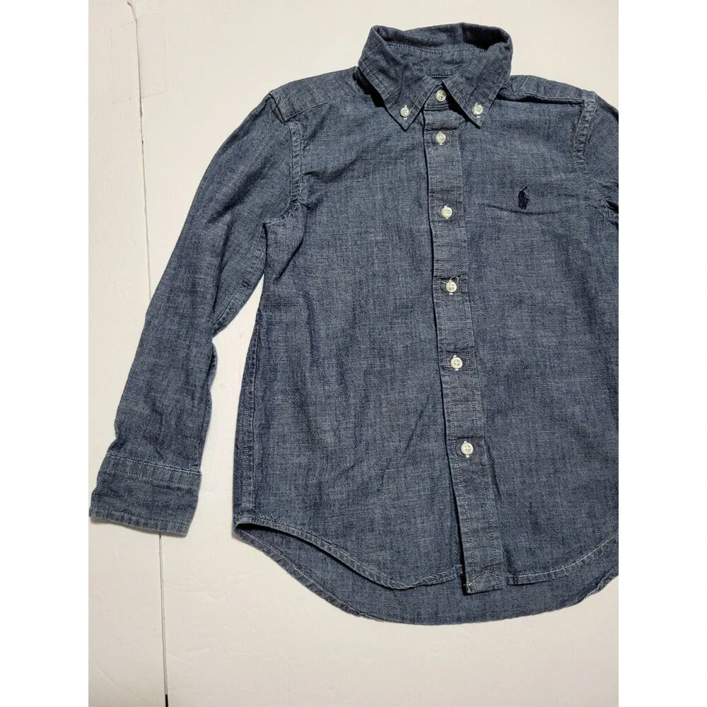(#L3) Ralph Lauren Chambray Button Down Boys 5 Long Sleeve Blue Classic